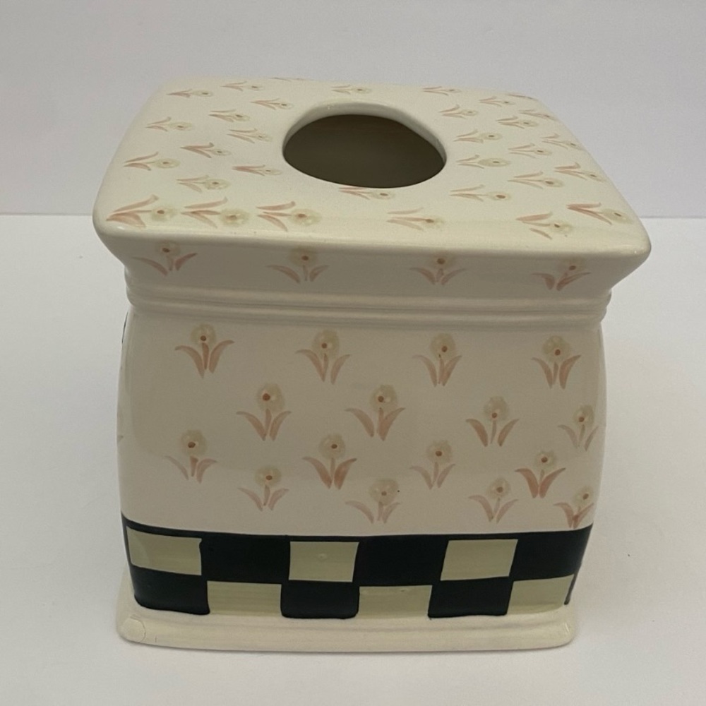 Warren Kimble Fat Cat in Tub Tissue Box Cover Ceramic Bath Black & White Tuxedo - Picture 3 of 8